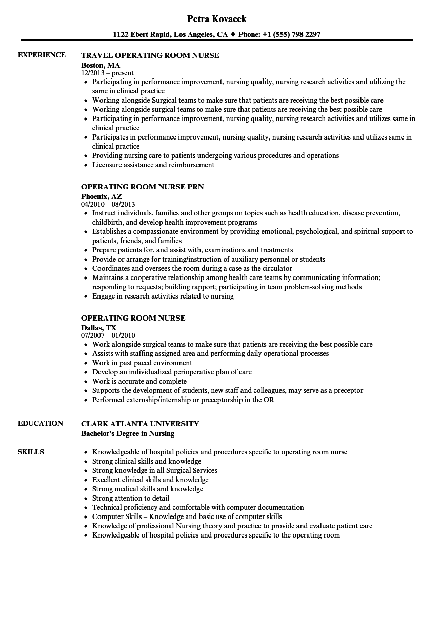 sample resume for operation theatre nurse