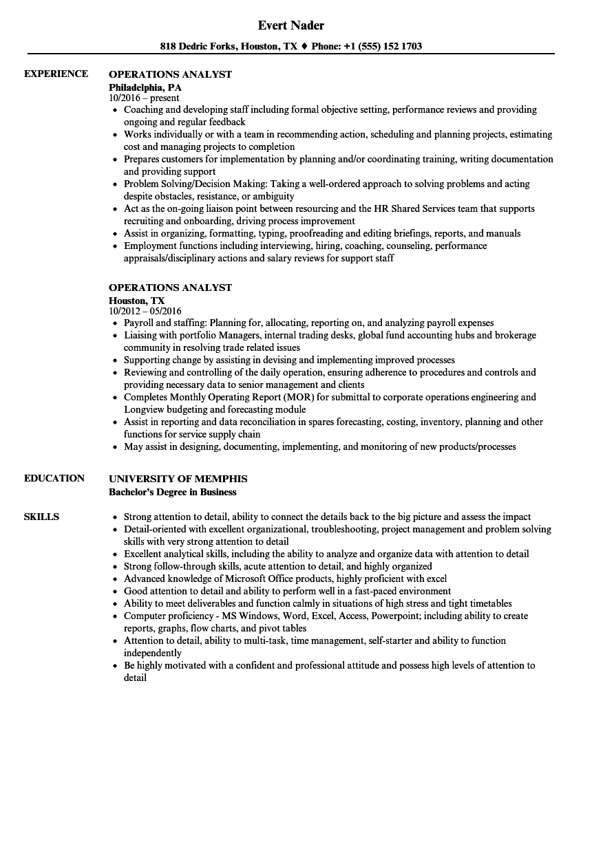 Operations Analyst Resume Samples Velvet Jobs