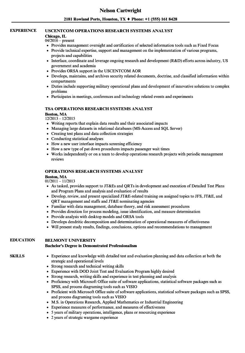 Operations Research Systems Analyst Resume Samples ...