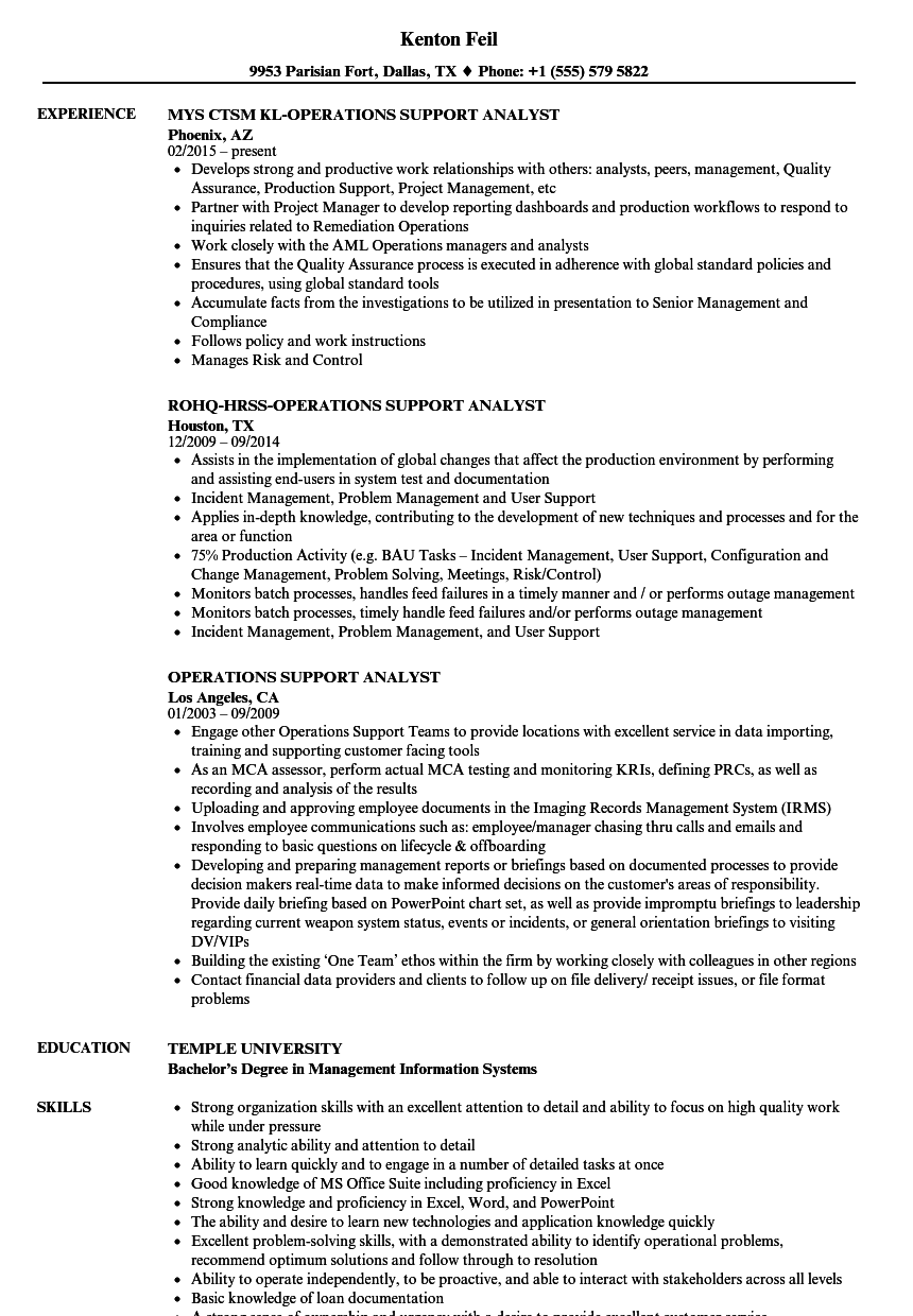 operations support analyst resume