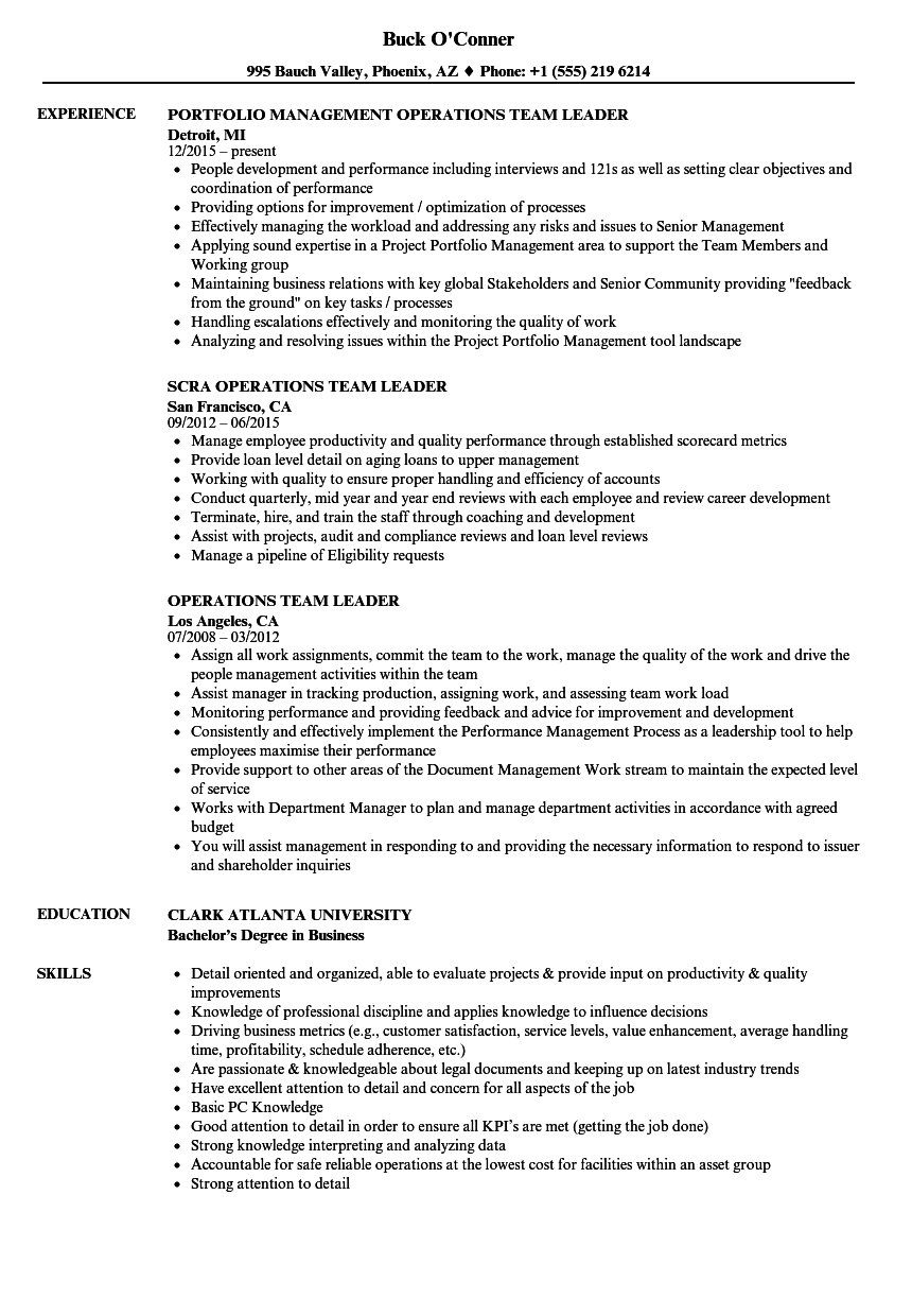 Operations Team Leader Resume Samples | Velvet Jobs