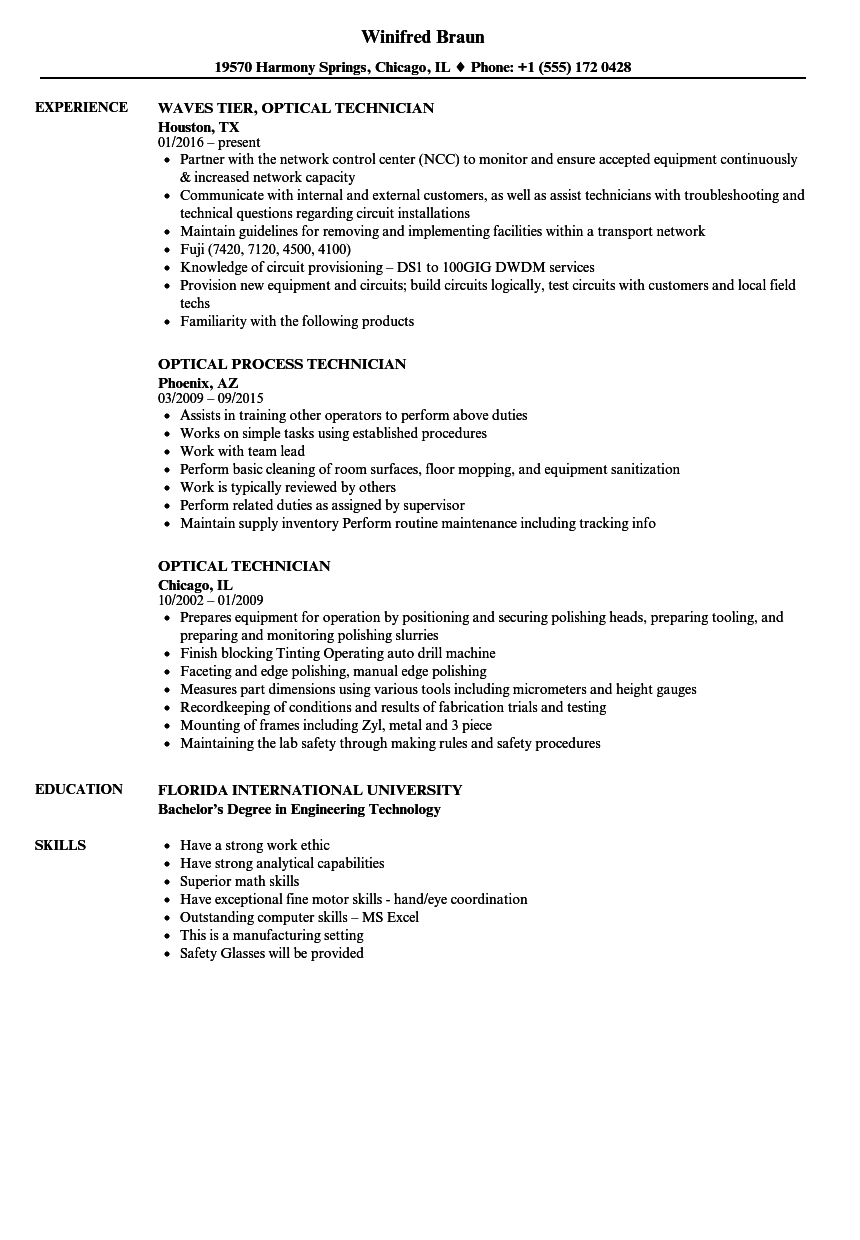 Optical Technician Resume Samples Velvet Jobs