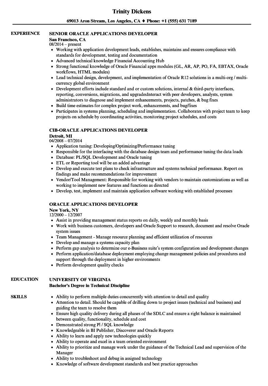 Oracle Applications Developer Resume Samples | Velvet Jobs