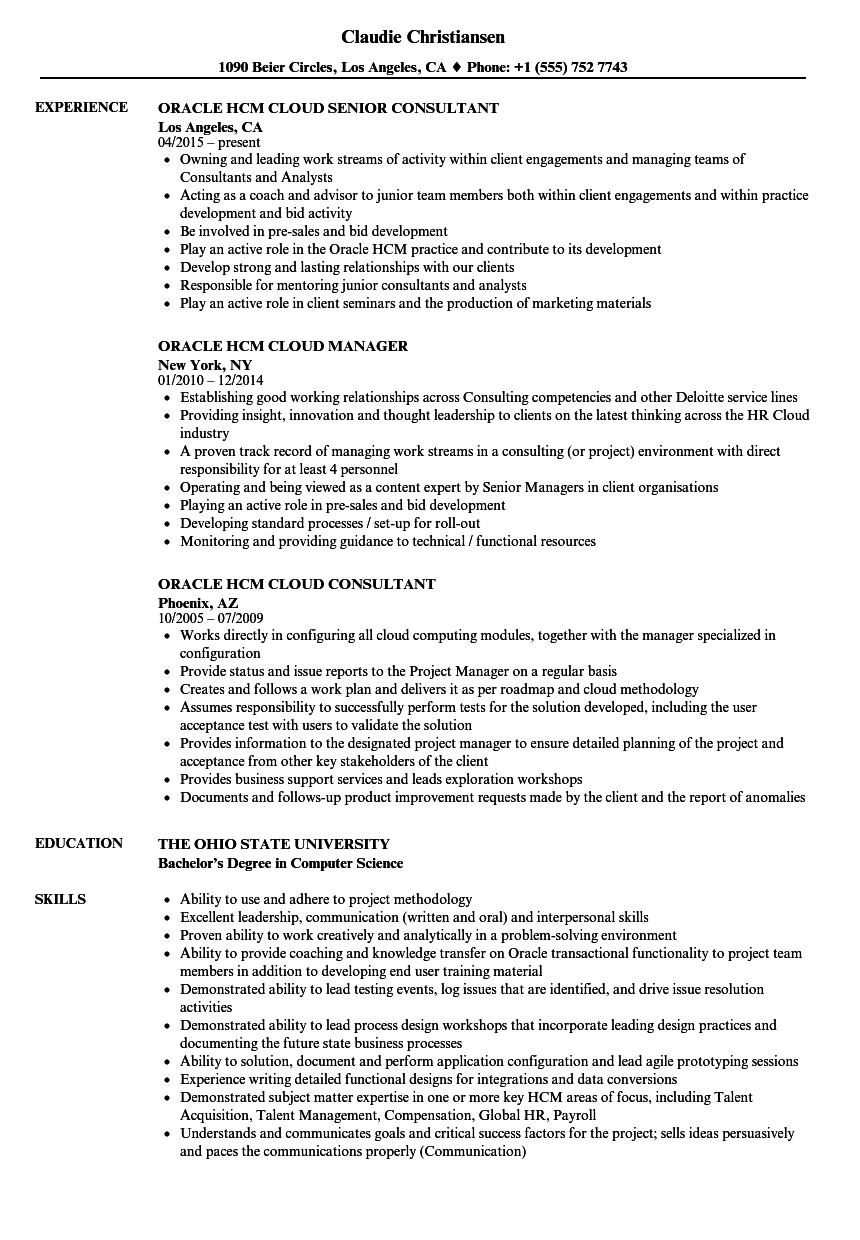 oracle cloud project manager resume