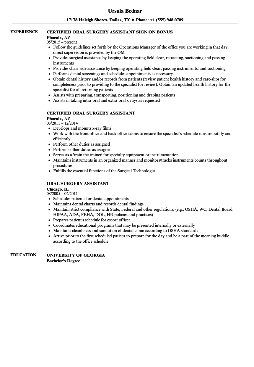 dental oral surgery assistant resume sample