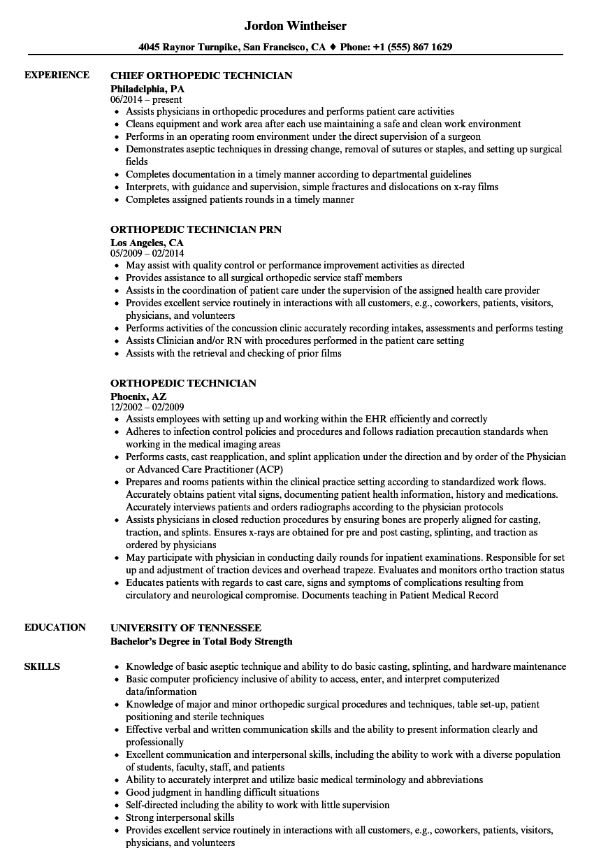 Orthopedic Technician Resume Samples  Velvet Jobs