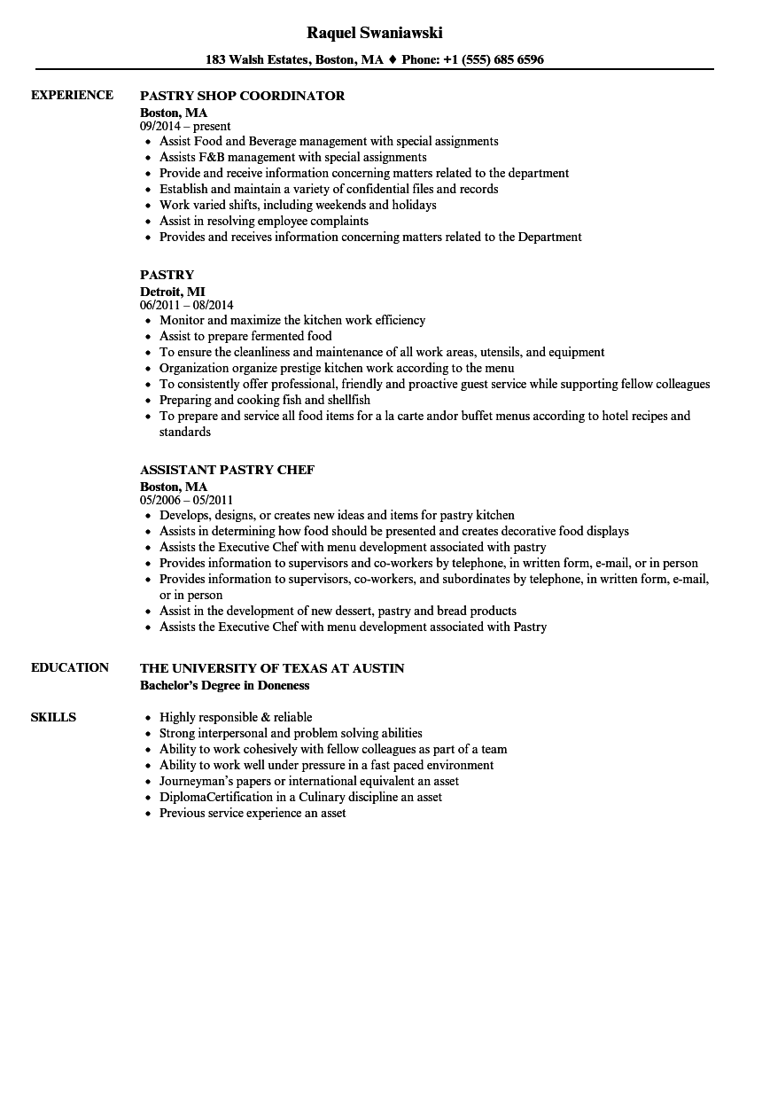 Pastry Resume Samples Velvet Jobs