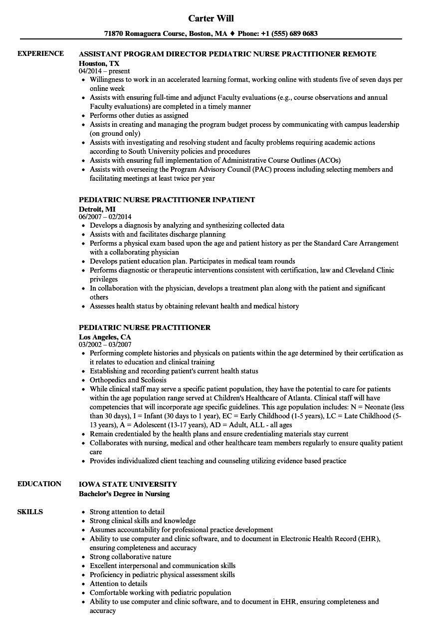 resume examples for pediatric nurse