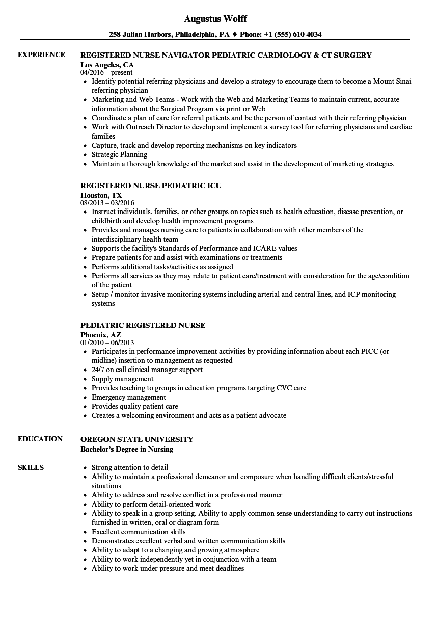 Pediatric Nurse Resume Sample