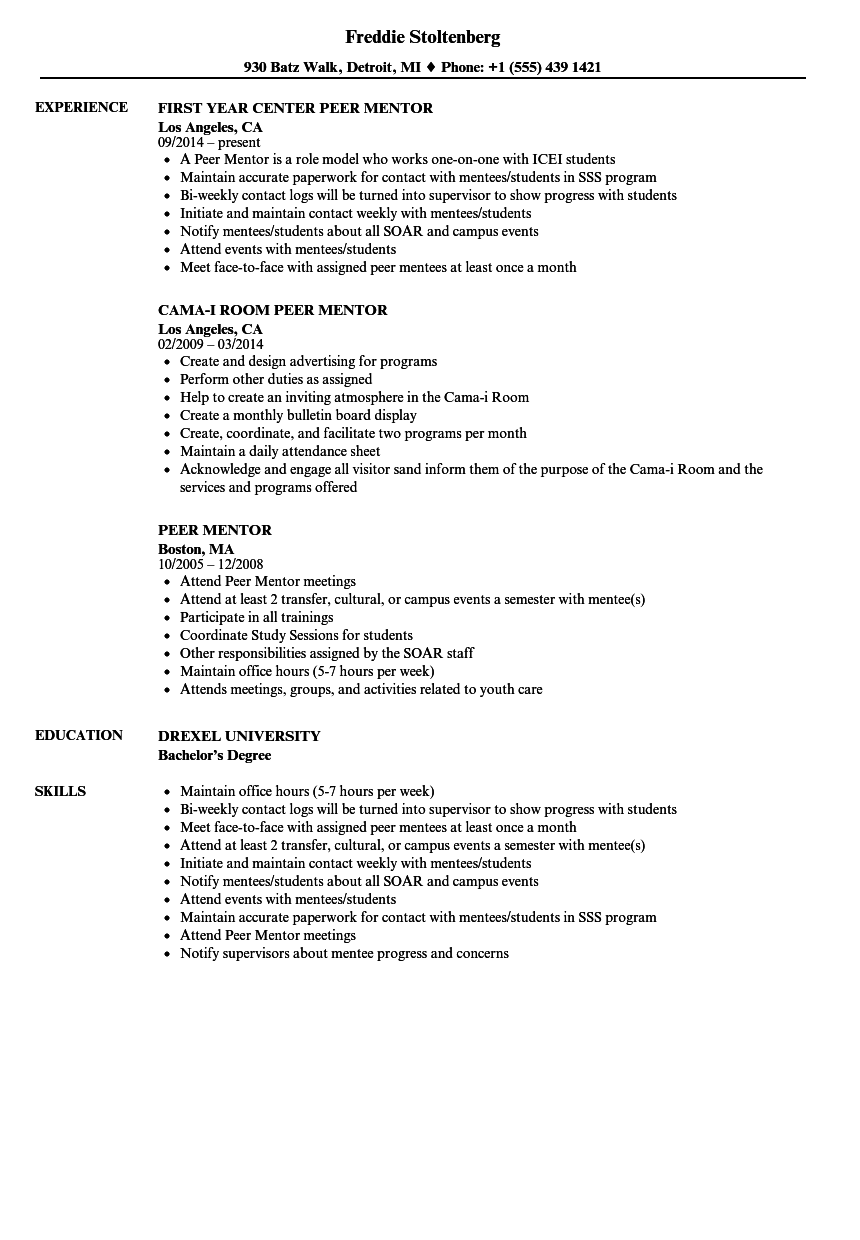 Peer Mentor Resume Samples |