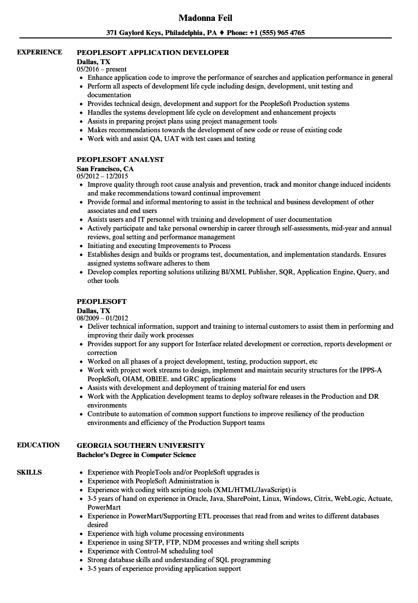 Peoplesoft Resume Samples  Velvet Jobs