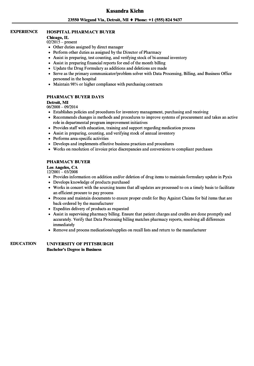 Pharmacy Buyer Resume Samples  Velvet Jobs