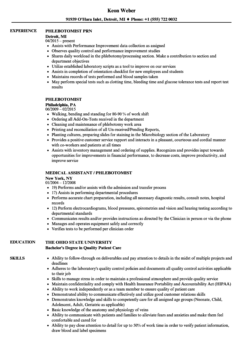 resume objective examples phlebotomist