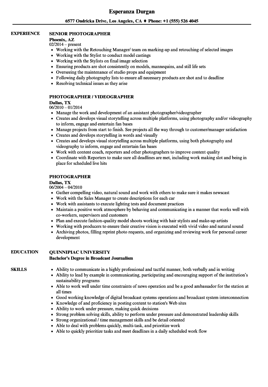 Photographer Resume Sample Pdf