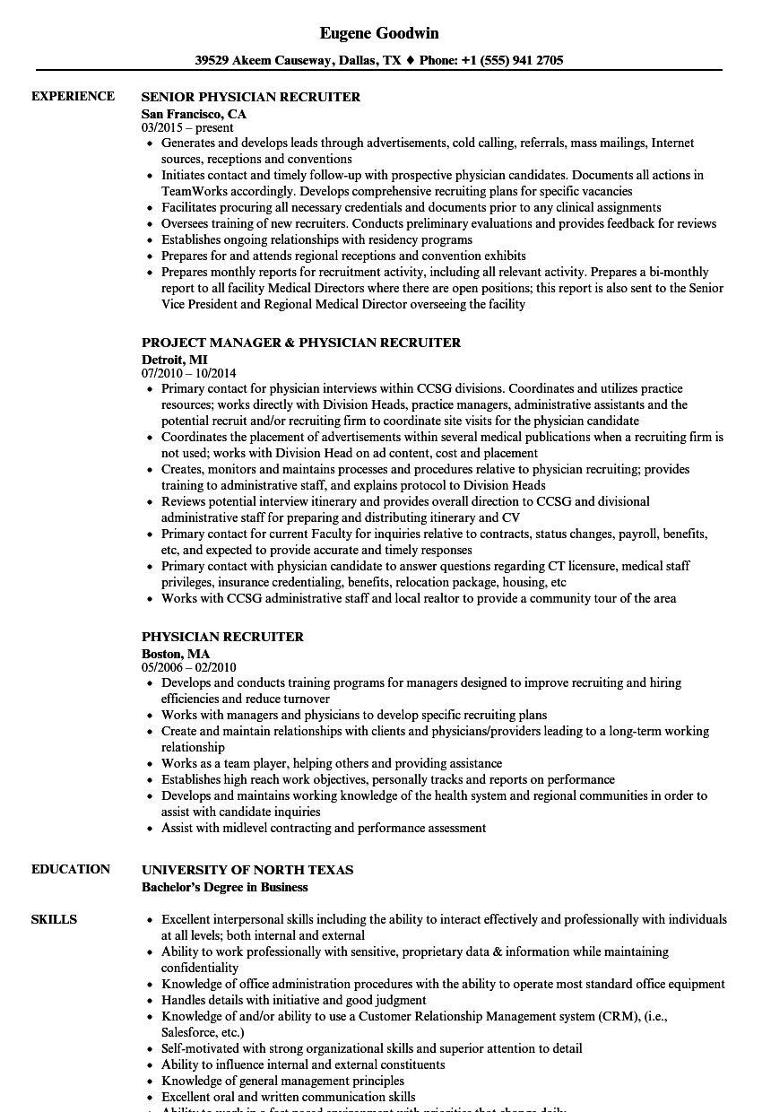 Physician Recruiter Resume Samples