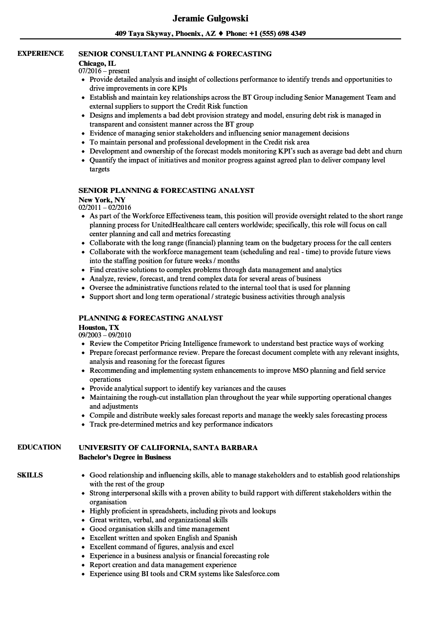 Planning / Forecasting Resume Samples  Velvet Jobs