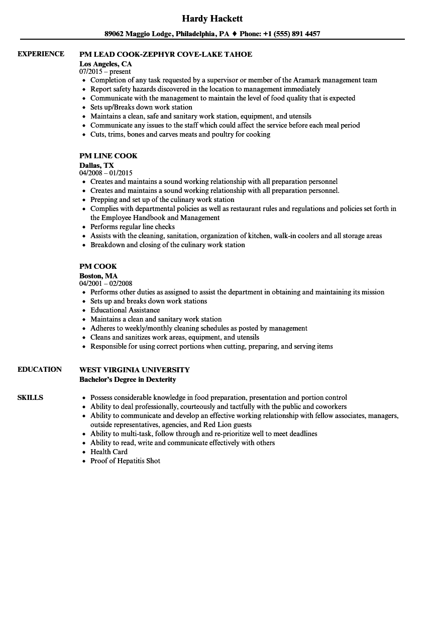 PM Cook Resume Samples | Velvet Jobs