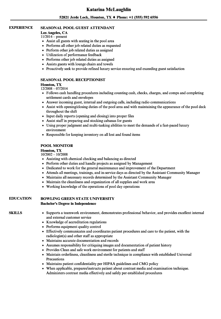 Pool Resume Samples Velvet Jobs Pool Resume Samples Velvet Jobs