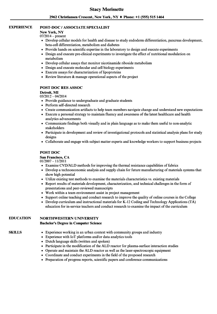 Post-doc Resume Samples  Velvet Jobs