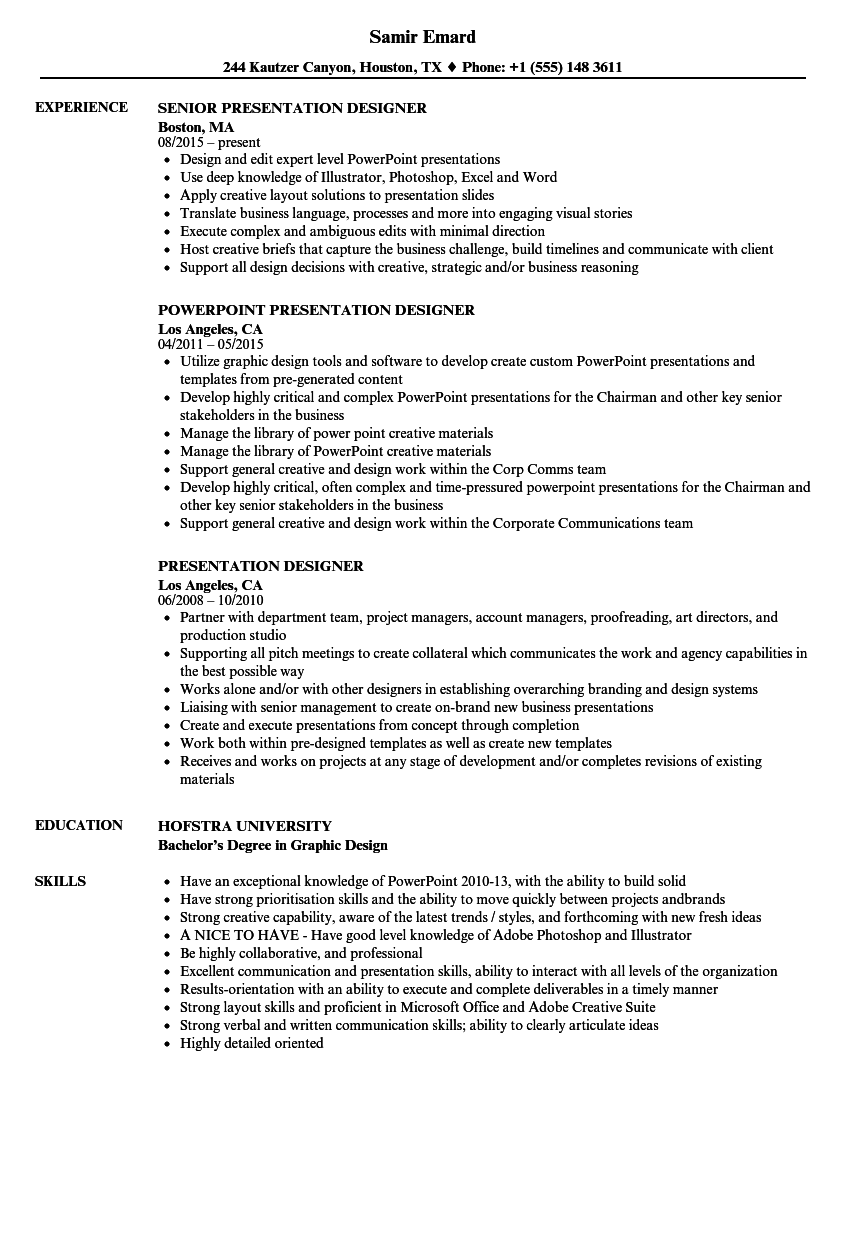 presentations in a resume