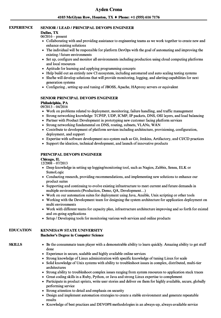 Principal Devops Engineer Resume Samples | Velvet Jobs