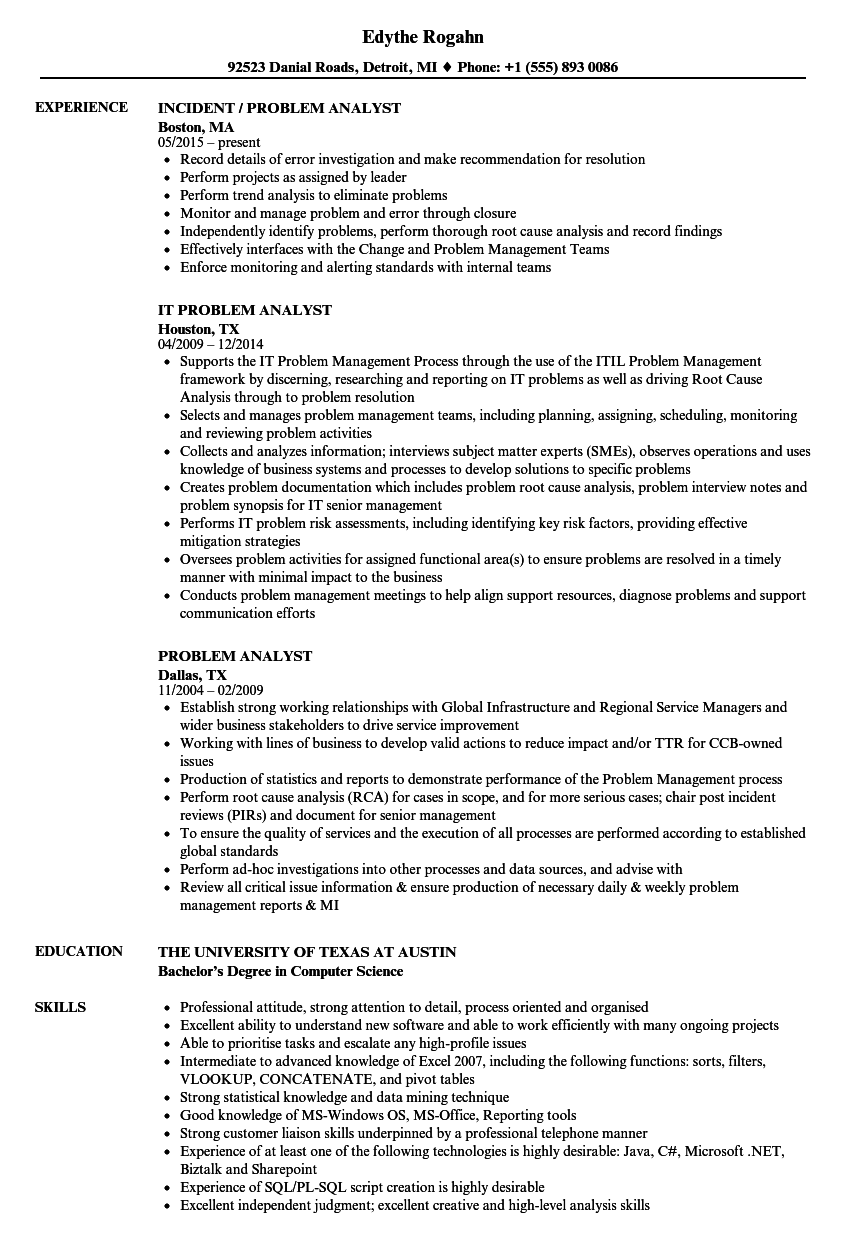 Problem Analyst Resume Samples Velvet Jobs Problem Analyst Resume Samples Velvet Jobs