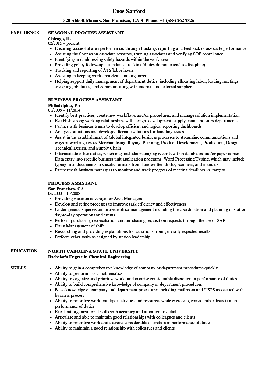 Process Assistant Resume Samples Velvet Jobs