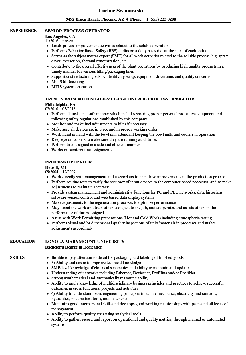 Process Operator Resume Samples Velvet Jobs
