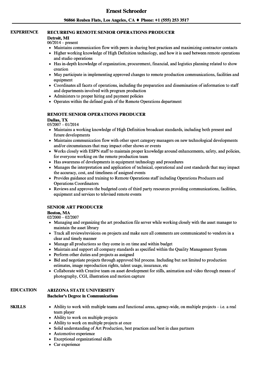 Producer, Senior Resume Samples  Velvet Jobs