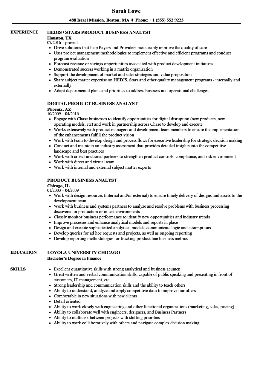 sample resume of business analyst in it industry