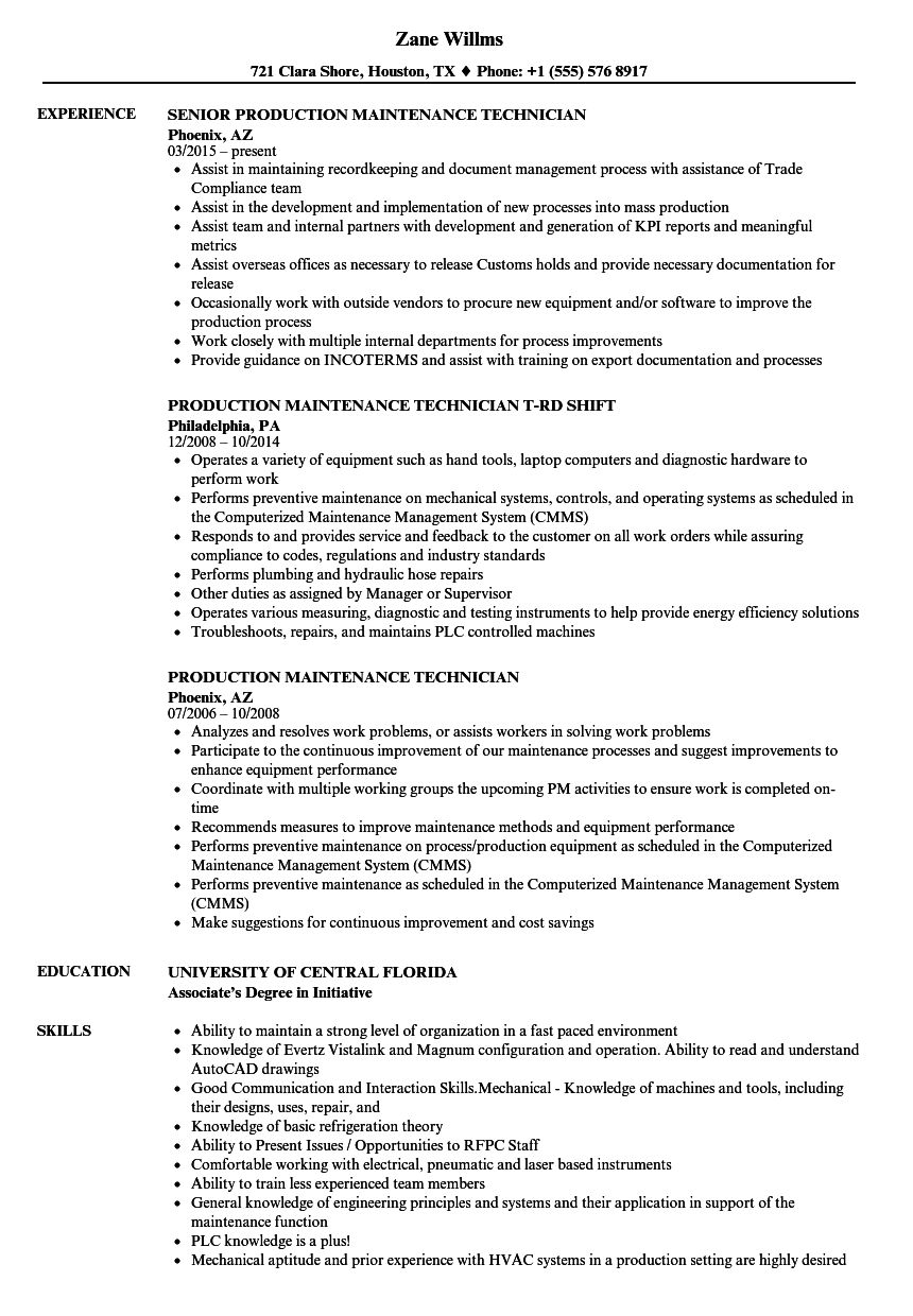 Technical maintenance technician resume January 2021