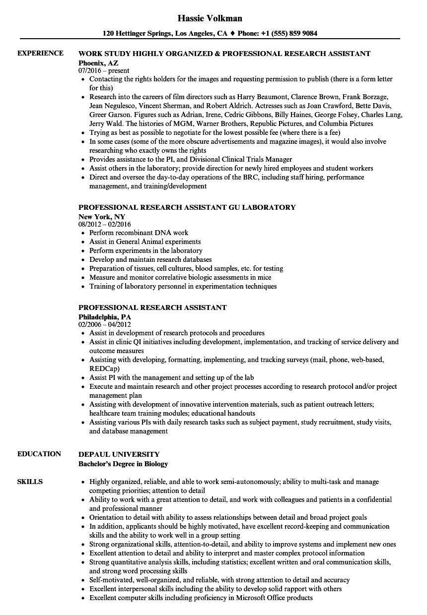 Biology Research Assistant Resume - BEST RESUME EXAMPLES