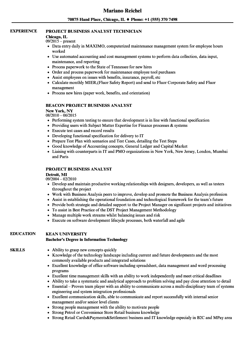 Project Business Analyst Resume Samples | Velvet Jobs