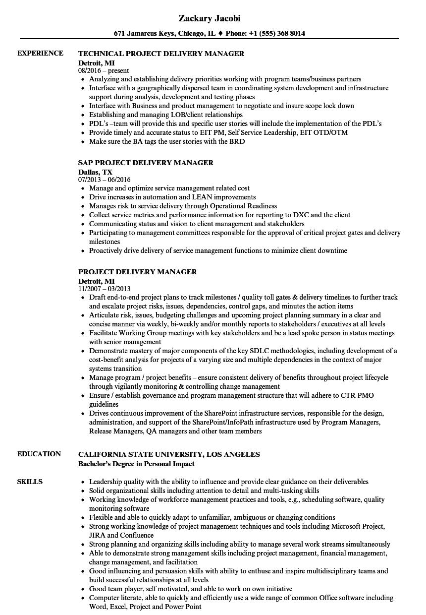 project delivery manager resume samples