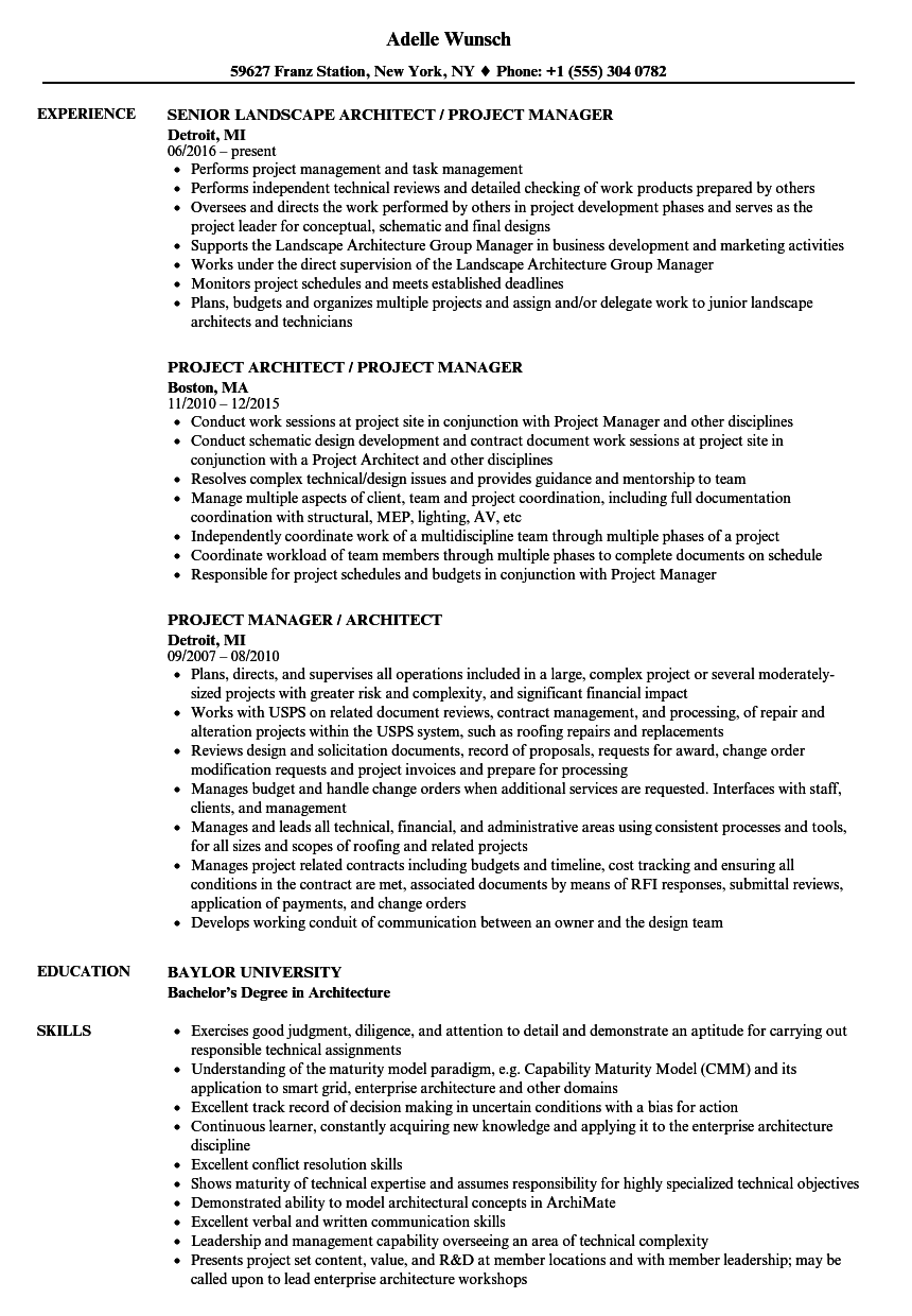 Project Manager Architect Resume Samples