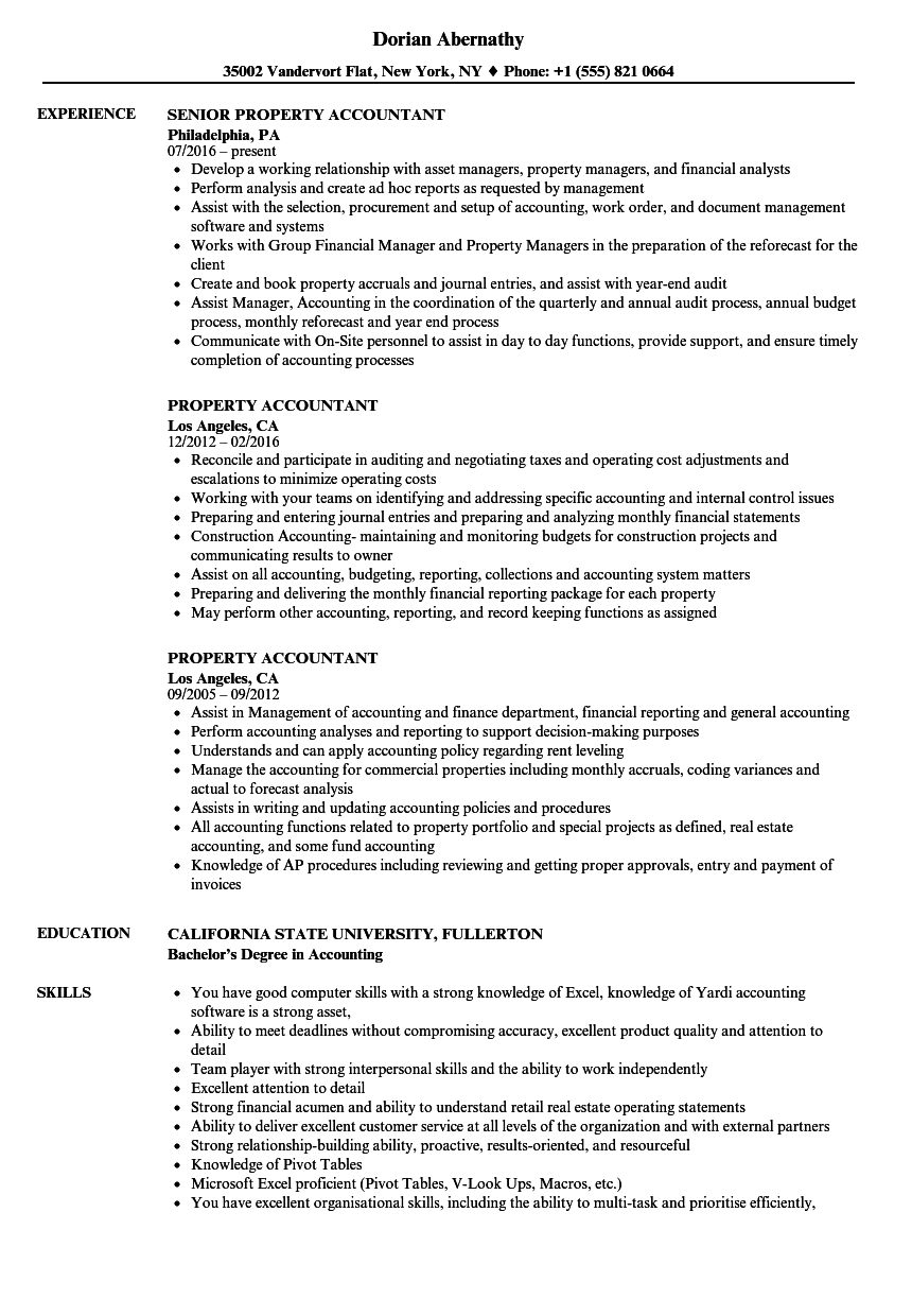 Property Accountant Resume Samples | Velvet Jobs