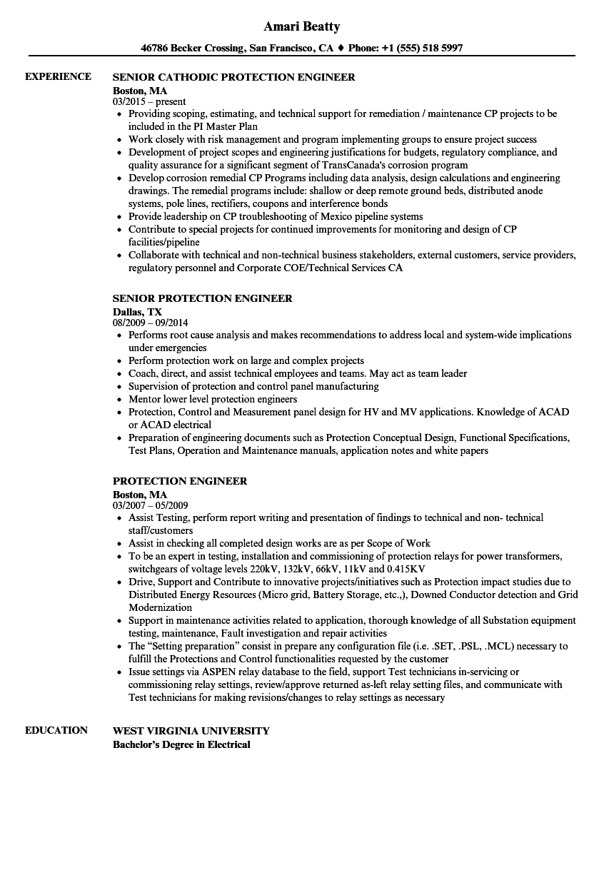 protection engineer resume samples