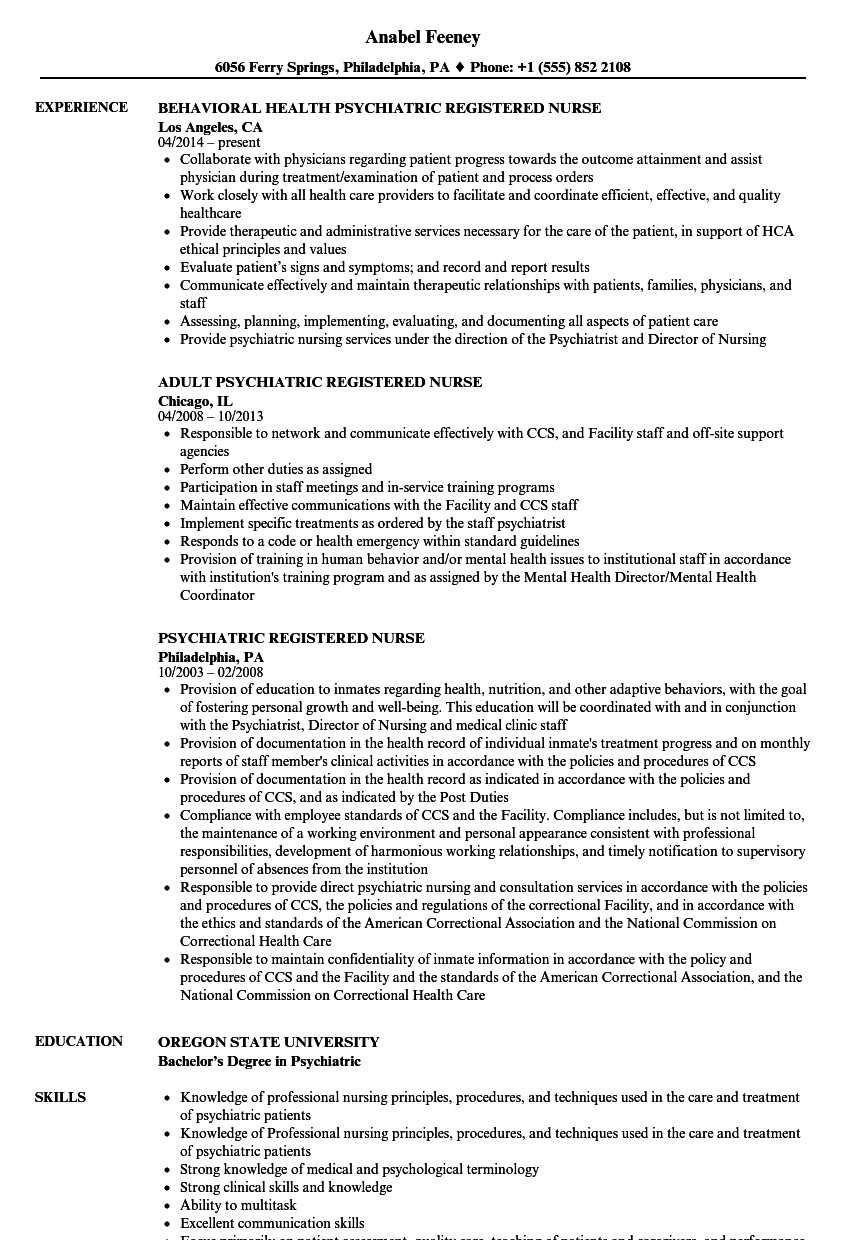 psychiatric registered nurse job description for resume