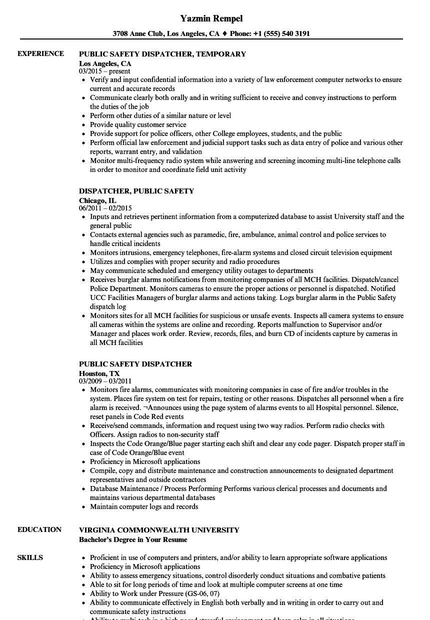 911 operator summary for resume
