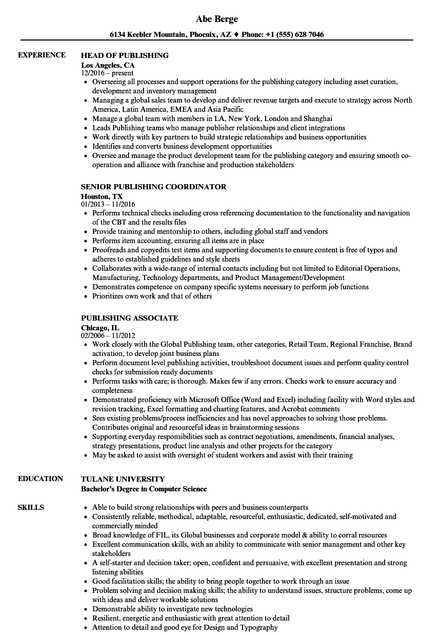 Publishing Resume Samples  Velvet Jobs