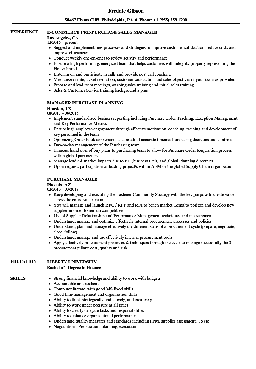 best resume format for purchase manager