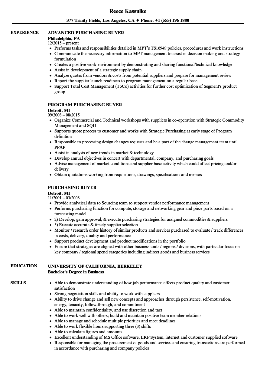 sample resume buyer position