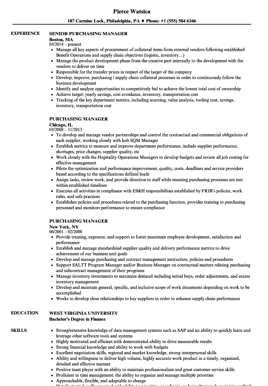 best resume format for purchase manager