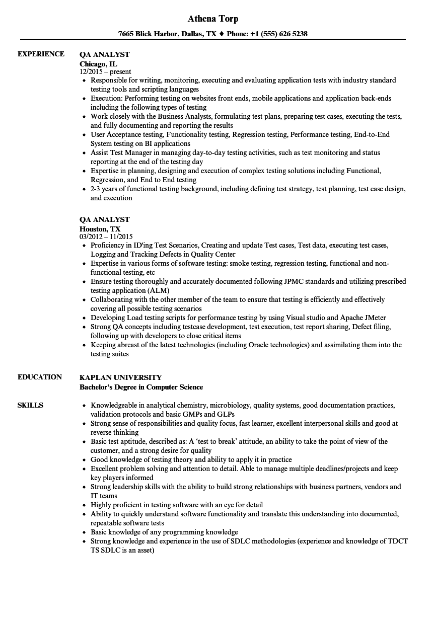 Qa Analyst Resume Samples Velvet Jobs