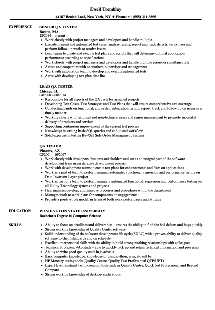 QA Tester Resume Samples  Velvet Jobs