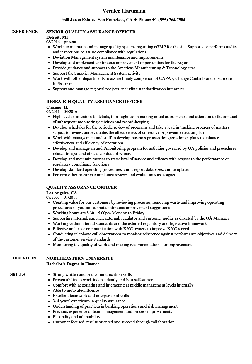 resume template quality assurance