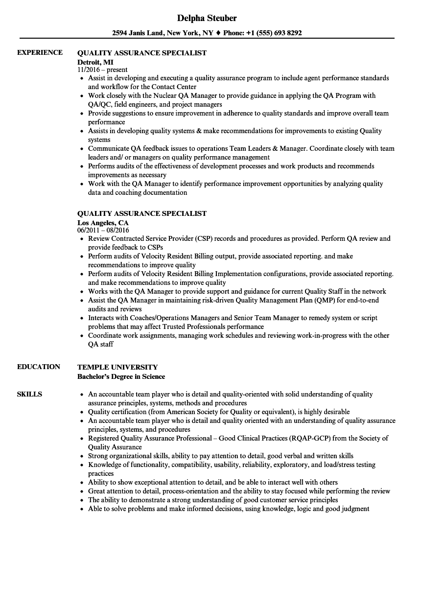 customer service quality assurance resume