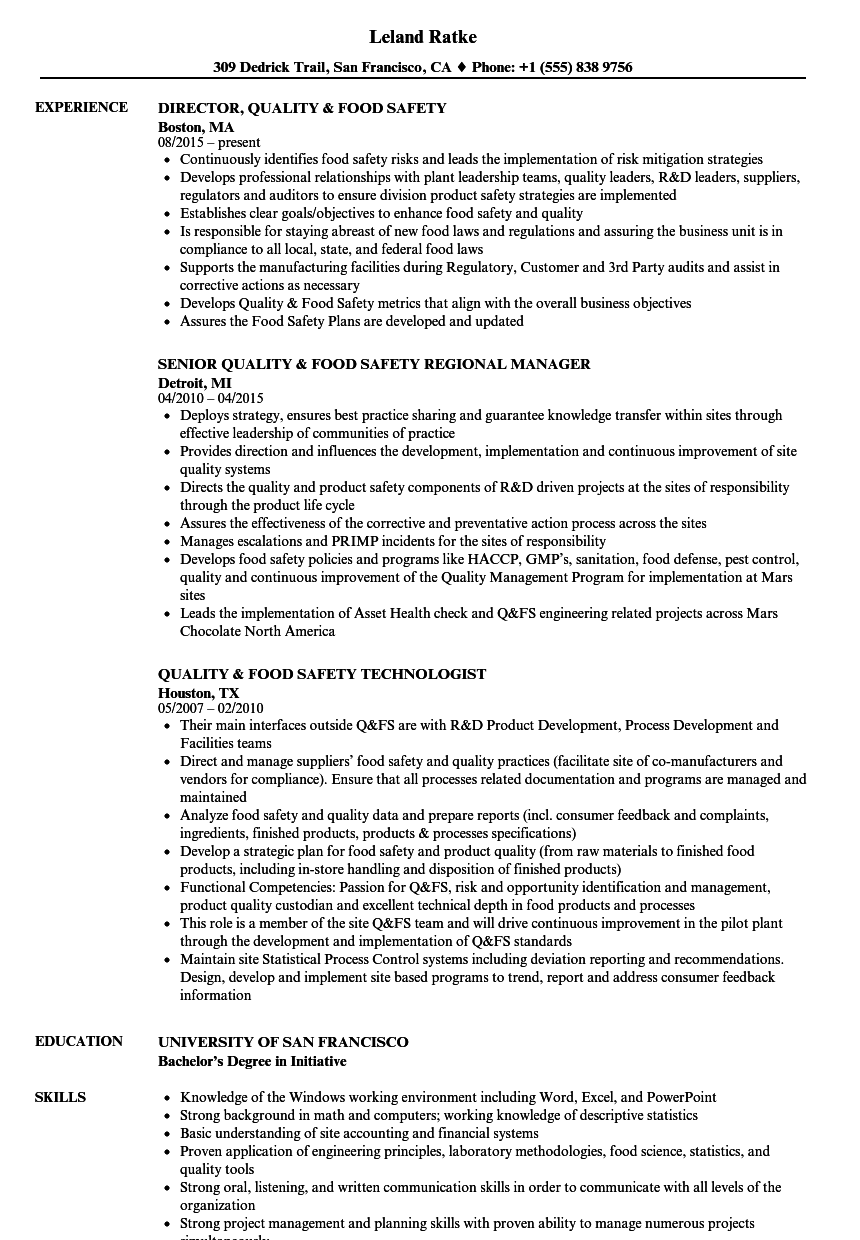 Example Resume For Food Industry — What Makes an ...