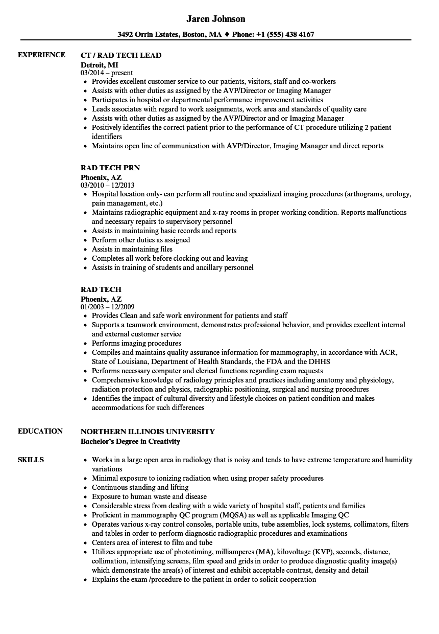 Rad Tech Resume Samples  Velvet Jobs