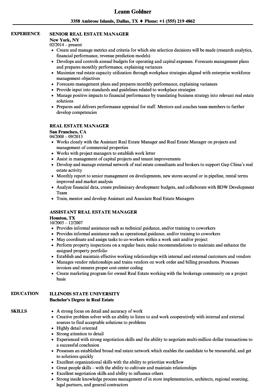 business development manager real estate resume